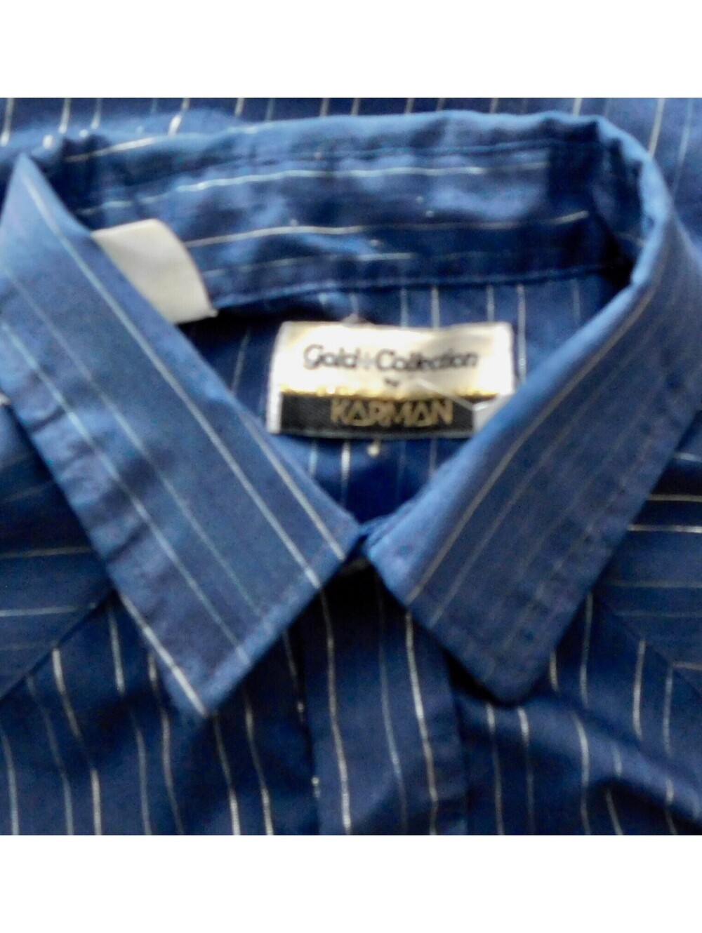 Karman Gold Collection Men's Western Snap Shirt Blue Metallic Stripe Vintage L - Picture 3 of 3
